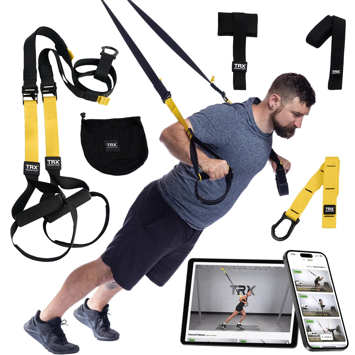 TRX Training All-in-One Suspension-Trainer Exercise Equipment Bundle with XMount Wall Anchor, 4 Strength-Exercise Bands, and Shaker Bottle, 10 Items Total - Your Performance Shop