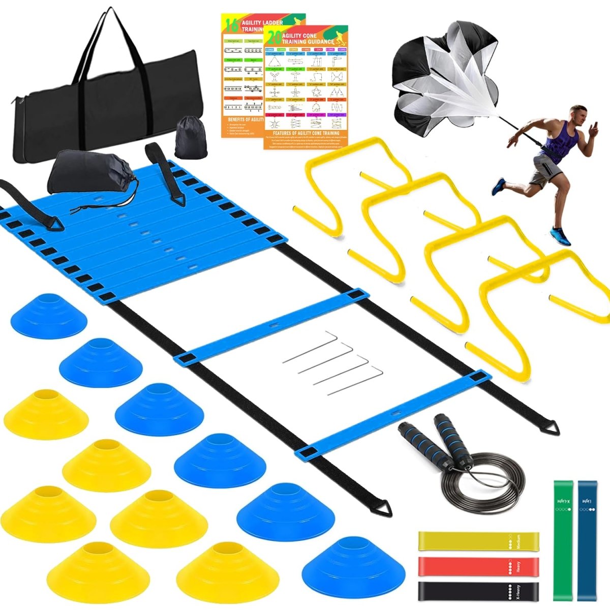 Agility Complete Complete Agility Training Set - Speed Ladder, Hurdles, Cones, Parachute ...